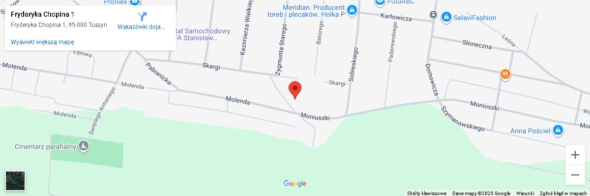 Mapa dojazdu – ul. Fryderyka Chopina 1, 95-080 Tuszyn